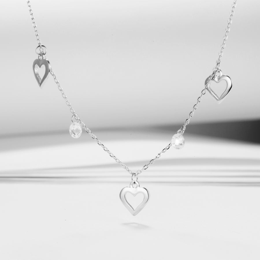 GX1371 925 Sterling Silver Trio Heart & Pearl Necklace