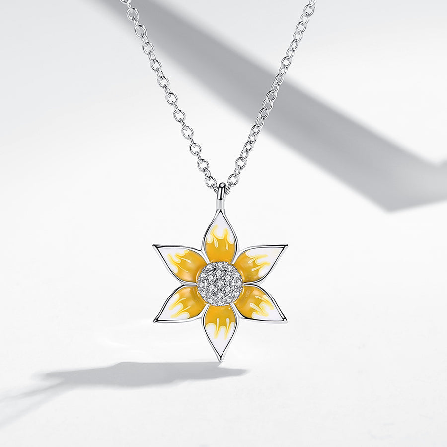 GX1416 925 Sterling Silver Yellow Enamel Flower Women Necklace