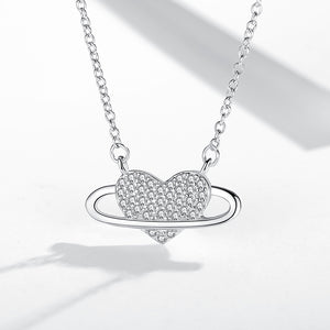 GX1428 925 Sterling Silver Around Heart CZ Necklace