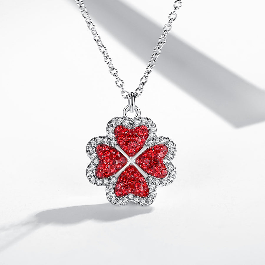 GX1430 925 Sterling Silver Four-Leaf-Clover Red Neclace