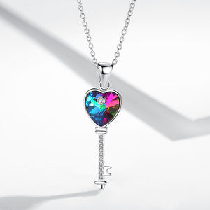 GX1433 925 Sterling Silver Multicolor Stone Heart Shape Key Neclace