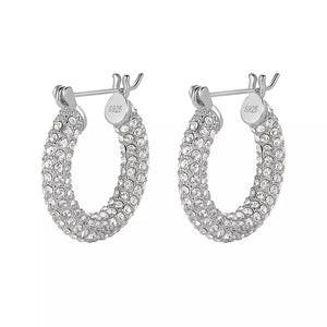 FE1187 925 Sterling Silver Pave Diamond Big Hoops Earrings