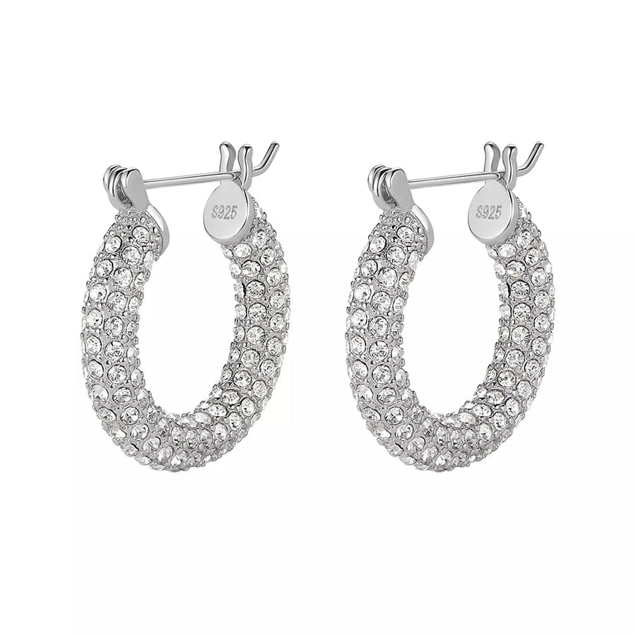 FE1187 925 Sterling Silver Pave Diamond Big Hoops Earrings