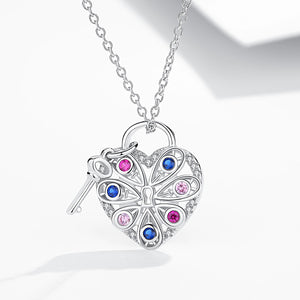 GX1004 925 Sterling Silver The key and Lock Shape Heart Necklace