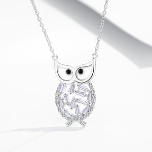 GX1020 925 Sterling Silver Fashion CZ Owl Necklace