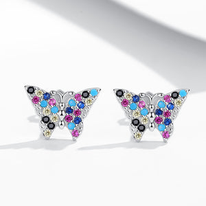 GE3091 925 Sterling Silver Colorful Butterfly Stud Earring