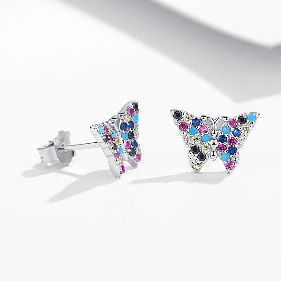 GE3091 925 Sterling Silver Colorful Butterfly Stud Earring