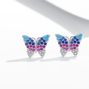 GE3093 925 Sterling Silver Colorful Butterfly Stud Earring