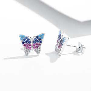 GE3093 925 Sterling Silver Colorful Butterfly Stud Earring
