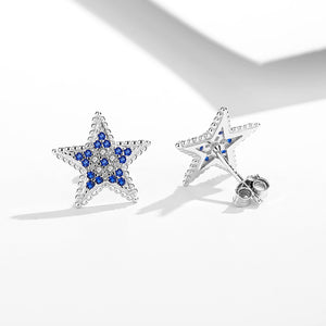 GE3094 925 Sterling Silver Blue Star Stud Earring