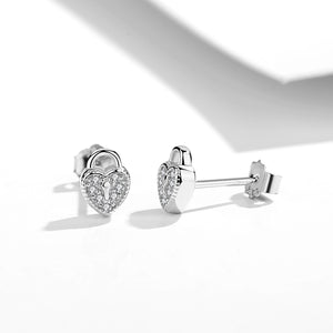 GE3055 925 Sterling Silver Heart Lock Stud Earring