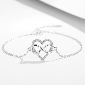 GS2005 925 Sterling Silver Heart and Infinite Bracelet