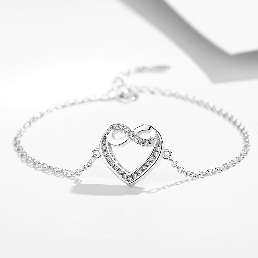 GS2007 925 Sterling Silver Infinite and Heart Bracelet