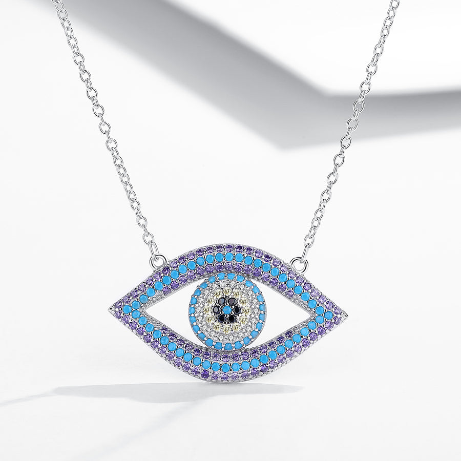 GX1137 925 Sterling Silver Big Blue Eye Pendant Necklace