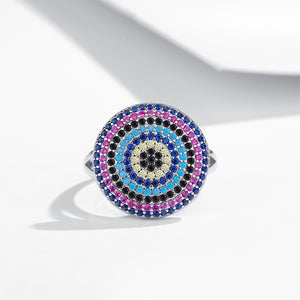 GJ4034 925 Sterling Silver Colorful Evil Eye Round Ring