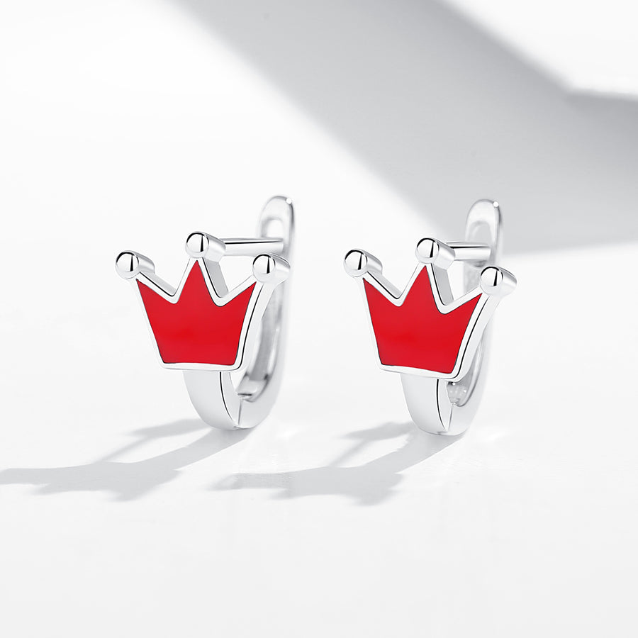 GE3051 925 Sterling Silver Red Enamel Crown Stud Earring