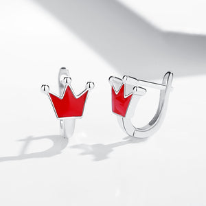 GE3051 925 Sterling Silver Red Enamel Crown Stud Earring