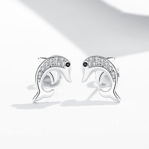 GE3004 925 Sterling Silver White CZ Dolphin Stud Earring