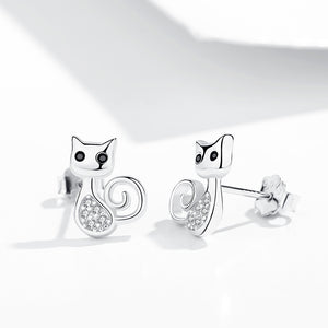 GE3009 925 Sterling Silver Animal Cat Stud Earring