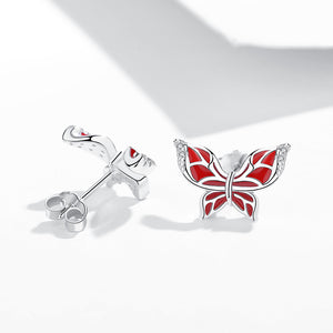 GE3023 925 Sterling Silver Red Butterfly Stud Earring