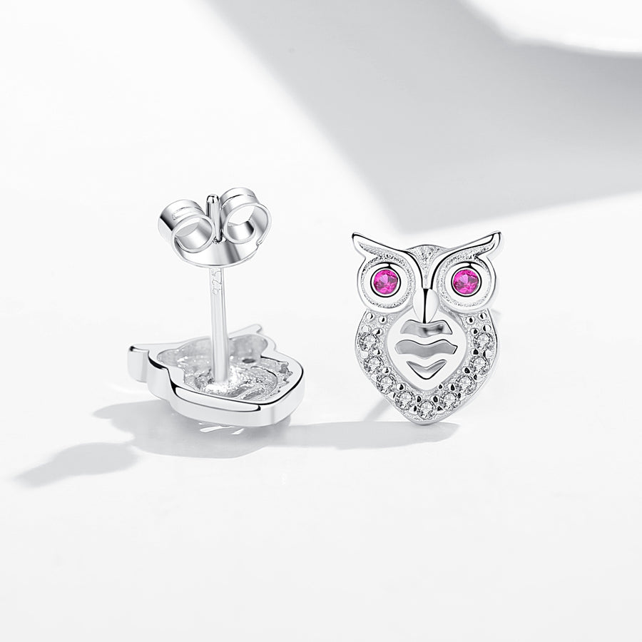 GE3029 925 Sterling Silver Cute Animal Owl Stud Earring