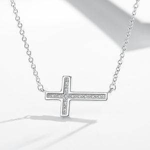 GX1042 925 Sterling Silver CZ Cross Necklace