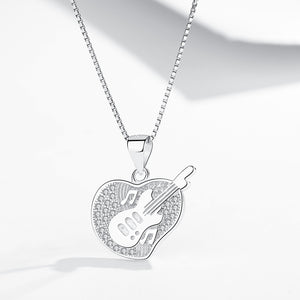 GX1047 925 Sterling Silver Guitar Pendant Necklace