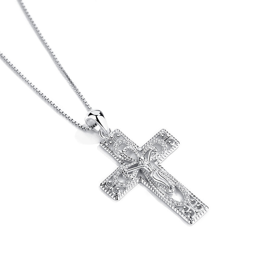 GX1051 925 Sterling Silver CZ Cross Pendant Necklace