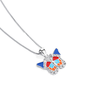 GX1063 925 Sterling Silver Colorful Butterfly Pendant Necklace