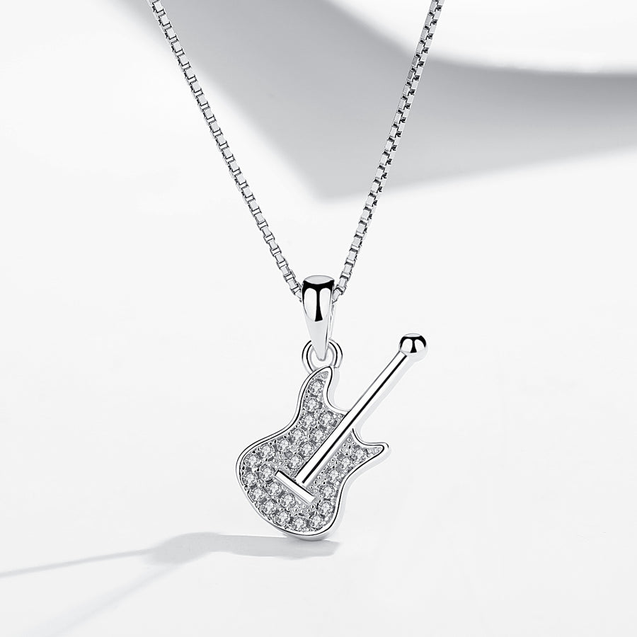 GX1065 925 Sterling Silver Trendy Guitar Pendant Necklace