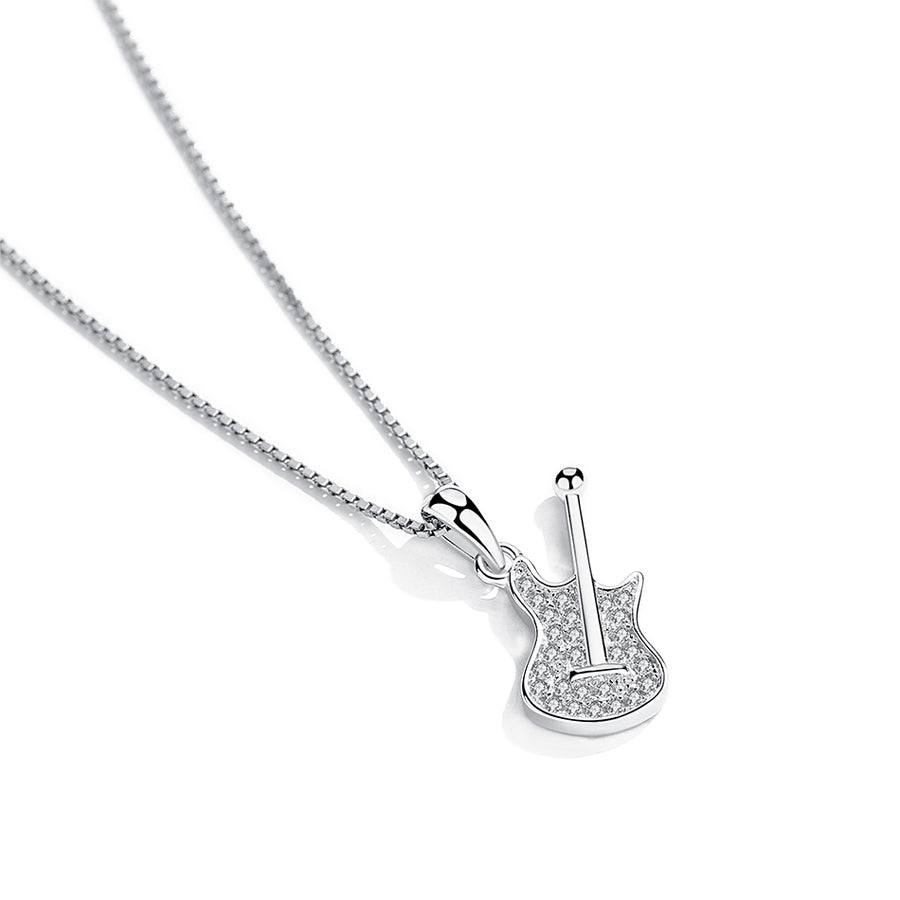 GX1065 925 Sterling Silver Trendy Guitar Pendant Necklace