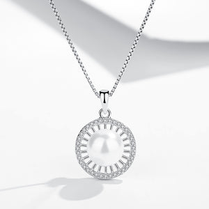 GX1066 925 Sterling Silver CZ Round With Pearl Necklace