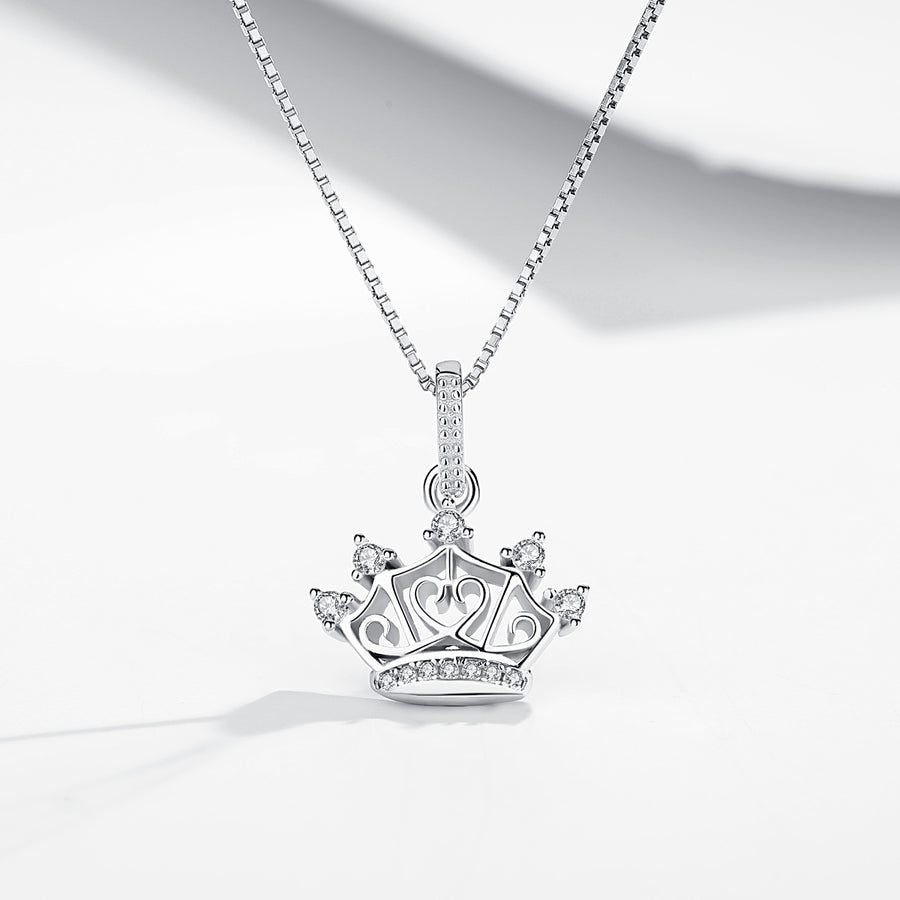GX1067 925 Sterling Silver CZ Crown Pendant Necklace