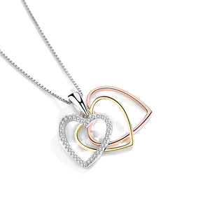 GX1076 925 Sterling Silver Three Colors Heart Pendant Necklace