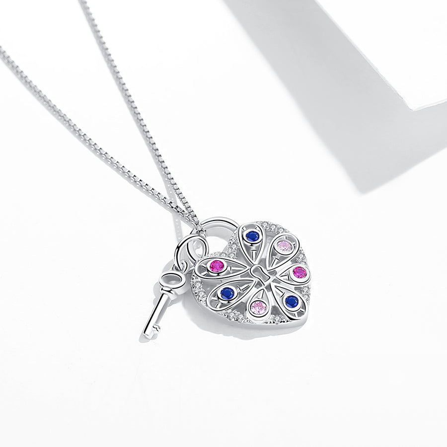 GX1081 925 Sterling Silver Colorful CZ Heart Pendant Necklace