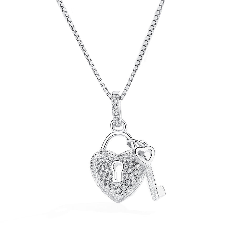 GX1084 925 Sterling Silver Heart Lock And Key Pendant Necklace