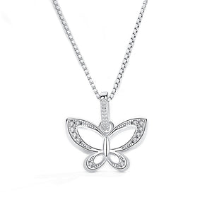 GX1090 925 Sterling Silver White CZ Butterfly Necklace