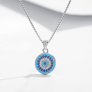 GX1188 925 Sterling Silver Round Blue Eye Pendant Necklace