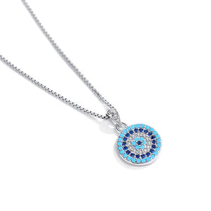 GX1188 925 Sterling Silver Round Blue Eye Pendant Necklace