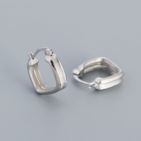 YHE0479 925 Sterling Silver Double Layer Square Earrings