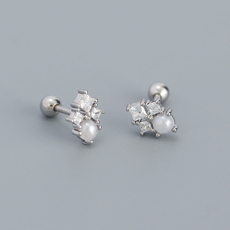 YHE0470 925 Sterling Silver Cubic Zirconia & Pearl Women Stud Earring