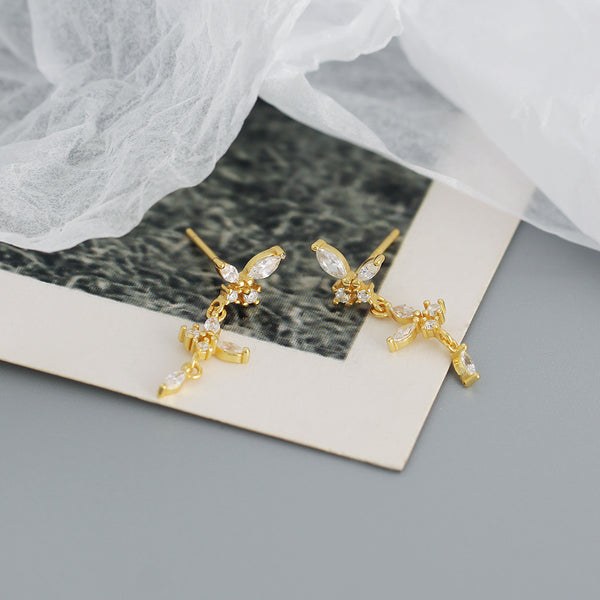 YHE0478 925 Sterling Silver Cubic Zirconia Drop Stud Earrings