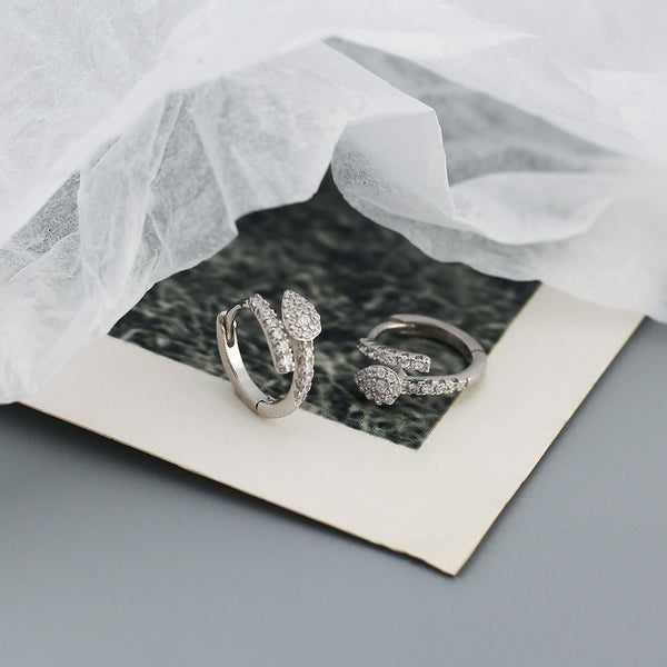 YHE0514 925 Sterling Silver Pave Cubic Zirconia Snake Mini Hoop Earrings