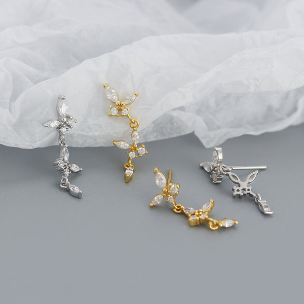 YHE0478 925 Sterling Silver Cubic Zirconia Drop Stud Earrings