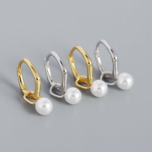 YHE0415 925 Sterling Silver Irregular Geometric Pearl Earrings