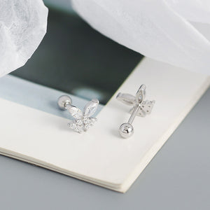 YHE0447 925 Sterling Silver Minimalist Butterfly Cubic Zirconia Barbell Hoop Earrings
