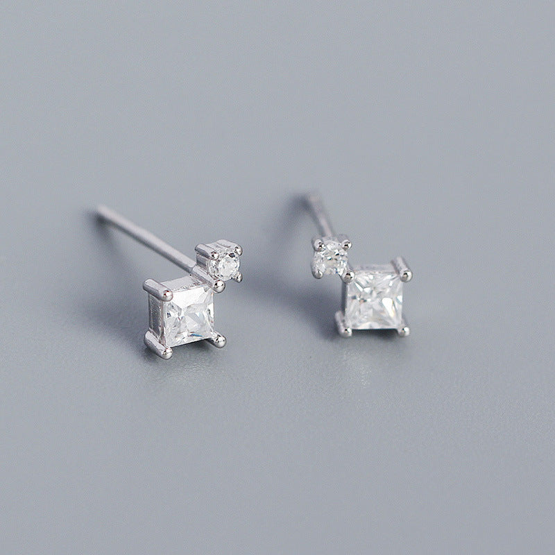 YHE0452 925 Sterling Silver Stacked Cubic Zirconia Trendy Studs