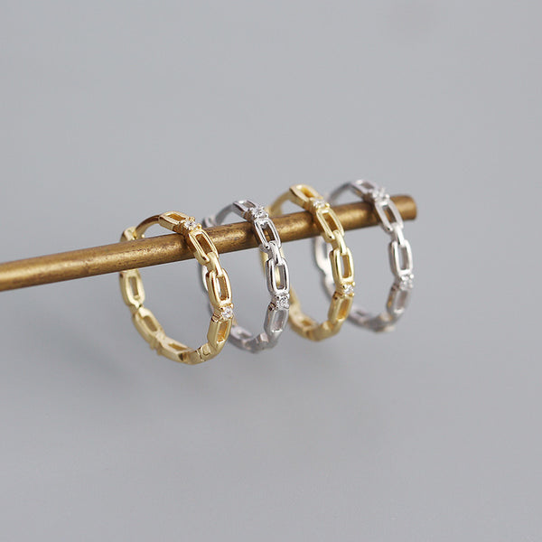 YHE0340 925 Sterling Silver Pave CZ Link Chain Hoop Earring