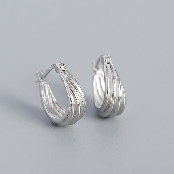 YHE0423 925 Sterling Silver Retro Women Huggie Earring