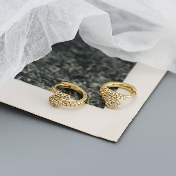 YHE0514 925 Sterling Silver Pave Cubic Zirconia Snake Mini Hoop Earrings